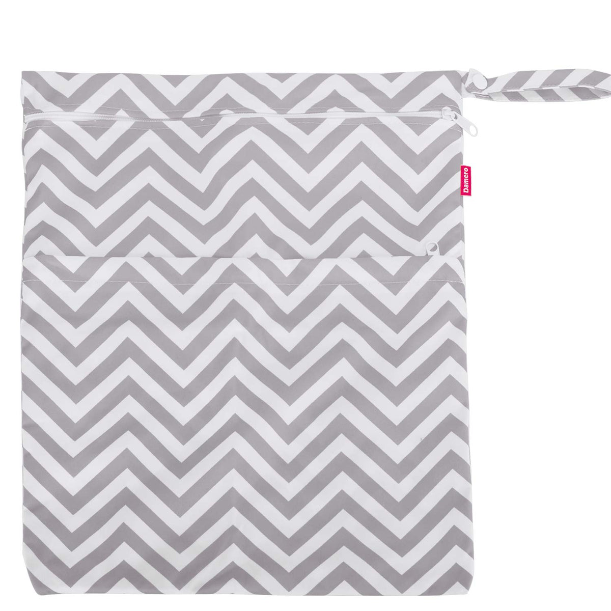 3pcs Travel Wet and Dry Bag Organizer with Handle for Cloth Diaper, Pumping Parts, Swimsuit and More, Easy to Grab and Go, Gray Chevron