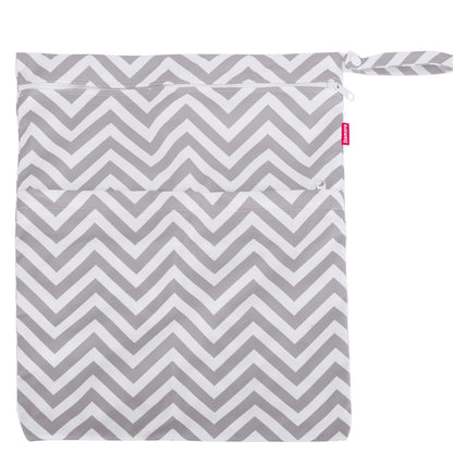 3pcs Travel Wet and Dry Bag Organizer with Handle for Cloth Diaper, Pumping Parts, Swimsuit and More, Easy to Grab and Go, Gray Chevron