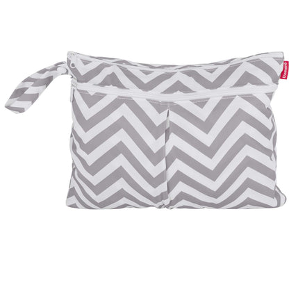 3pcs Travel Wet and Dry Bag Organizer with Handle for Cloth Diaper, Pumping Parts, Swimsuit and More, Easy to Grab and Go, Gray Chevron