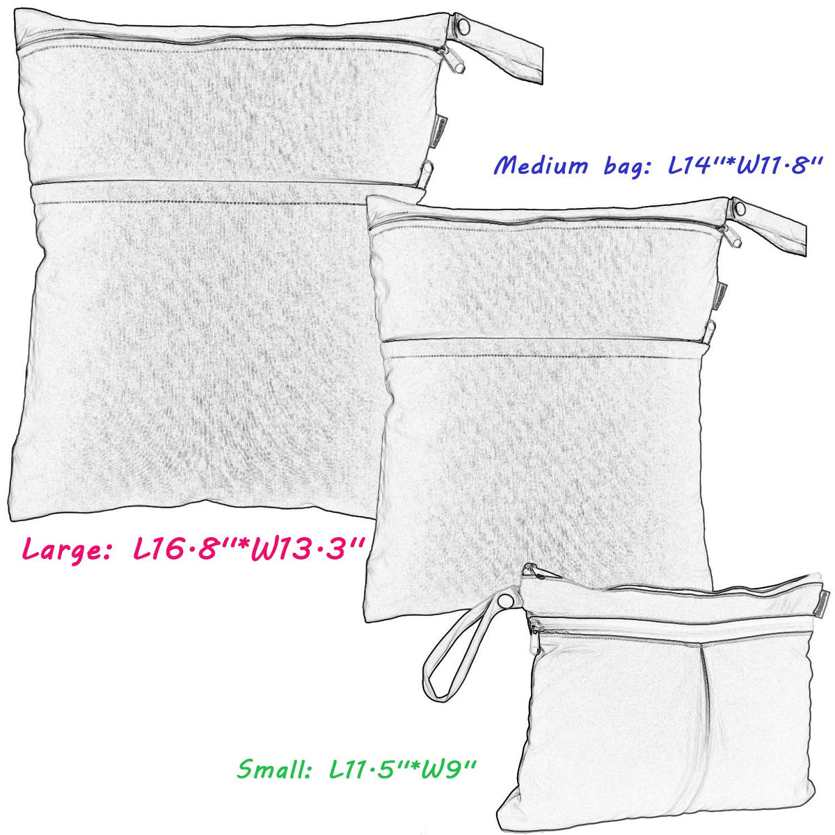 3pcs Travel Wet and Dry Bag Organizer with Handle for Cloth Diaper, Pumping Parts, Swimsuit and More, Easy to Grab and Go, Gray Chevron