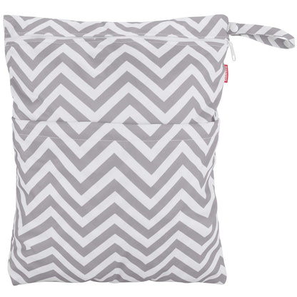 3pcs Travel Wet and Dry Bag Organizer with Handle for Cloth Diaper, Pumping Parts, Swimsuit and More, Easy to Grab and Go, Gray Chevron