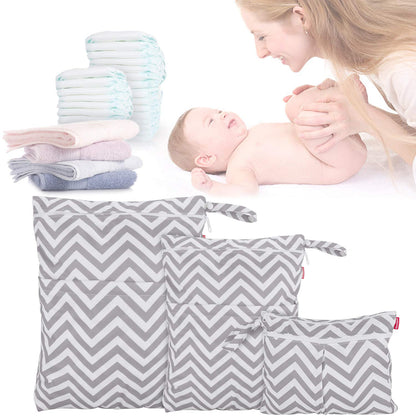 3pcs Travel Wet and Dry Bag Organizer with Handle for Cloth Diaper, Pumping Parts, Swimsuit and More, Easy to Grab and Go, Gray Chevron