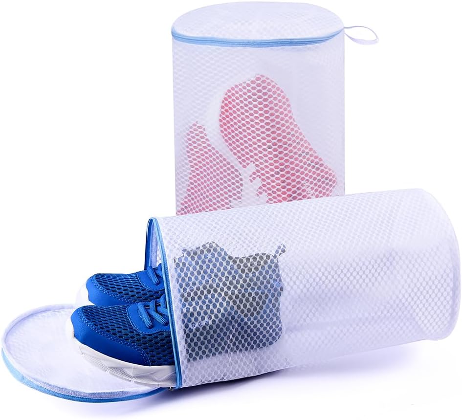 2 Pack Shoes Wash Bags,Shoe Washing Machine Bag,shoe laundry bag for washing machine，Honeycomb Mesh Laundry Bags with Zipper for Sneakers,Running Shoes,Sock,Bras,Delicates and Toys（14 in x 7.8 in）
