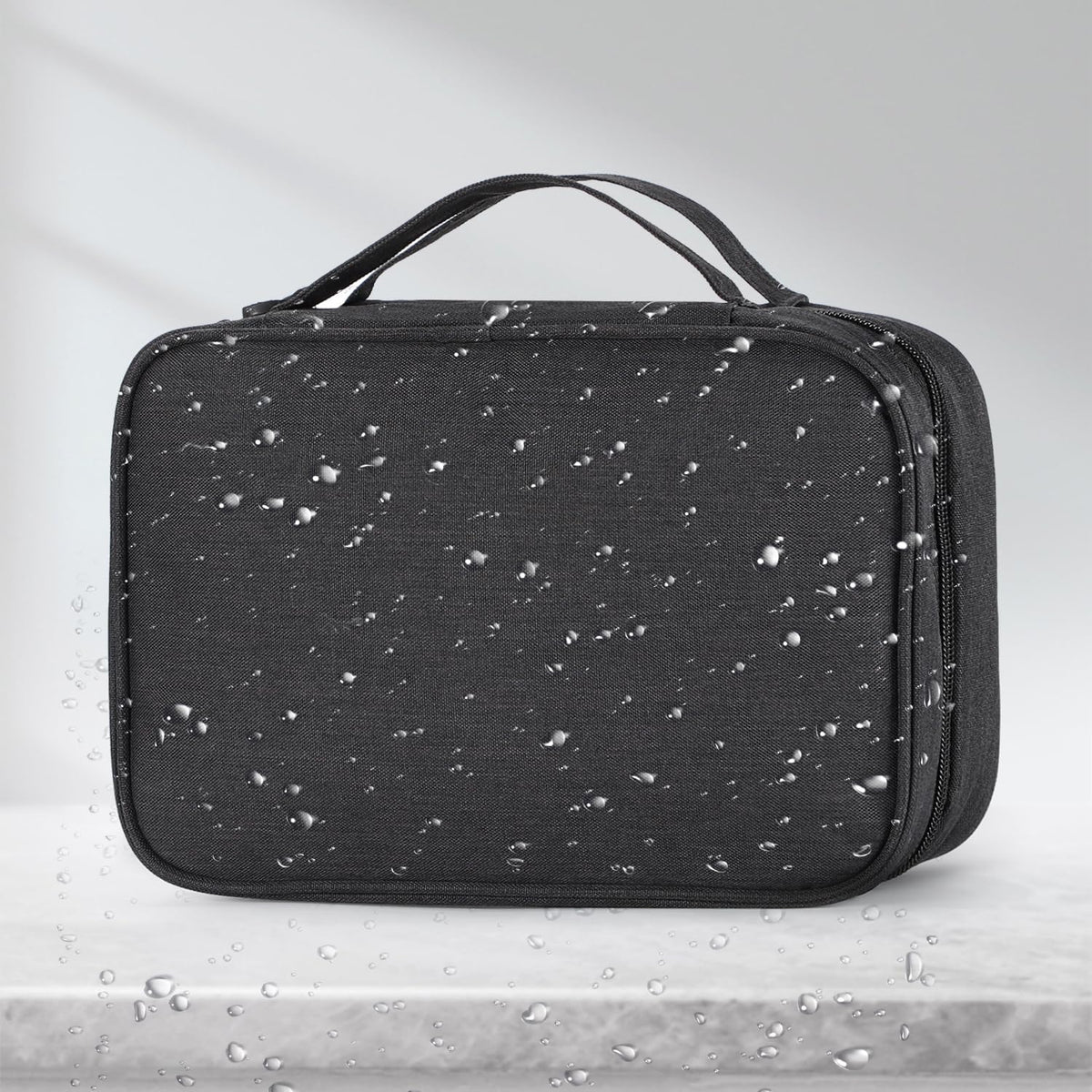 Compact Travel Toiletry Bag for Women & Men, Waterproof Hanging Shower Organizer with Hook, Portable Foldable Wash Pouch for Bathroom/Shaving/Camping - Small-Size Space-Saving Design- Black
