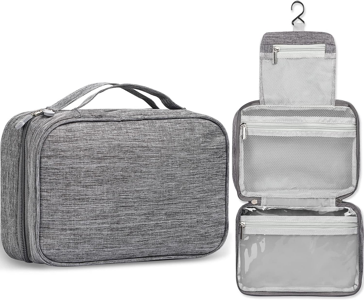 Compact Travel Toiletry Bag for Women & Men, Waterproof Hanging Shower Organizer with Hook, Portable Foldable Wash Pouch for Bathroom/Shaving/Camping - Small-Size Space-Saving Design- Black