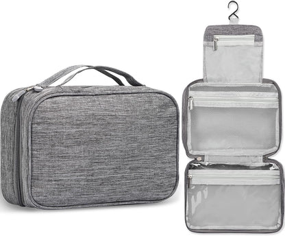 Compact Travel Toiletry Bag for Women & Men, Waterproof Hanging Shower Organizer with Hook, Portable Foldable Wash Pouch for Bathroom/Shaving/Camping - Small-Size Space-Saving Design- Black