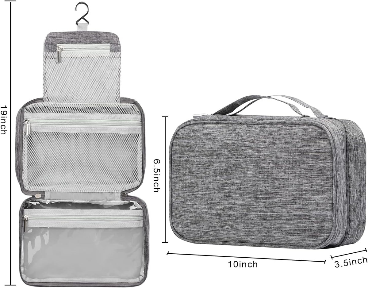Compact Travel Toiletry Bag for Women & Men, Waterproof Hanging Shower Organizer with Hook, Portable Foldable Wash Pouch for Bathroom/Shaving/Camping - Small-Size Space-Saving Design- Black