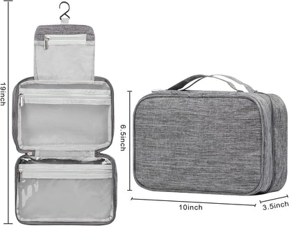 Compact Travel Toiletry Bag for Women & Men, Waterproof Hanging Shower Organizer with Hook, Portable Foldable Wash Pouch for Bathroom/Shaving/Camping - Small-Size Space-Saving Design- Black