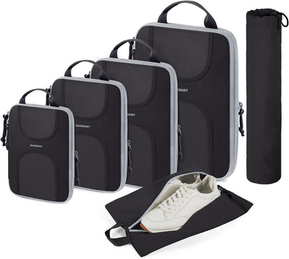 Compression Packing Cubes, 6 Set Packing Cubes for Suitcases, Lightweight Suitcases Organizers Bag Set & Compression Travel Cubes, Travel Essentials Packing Organizers Black