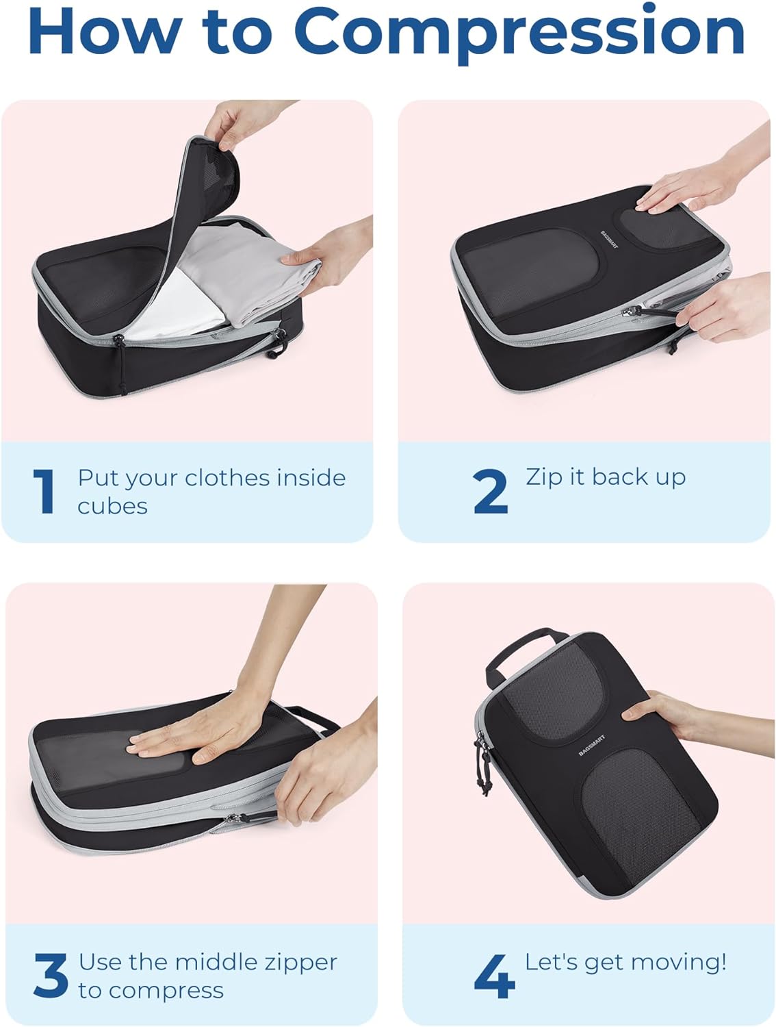 Compression Packing Cubes, 6 Set Packing Cubes for Suitcases, Lightweight Suitcases Organizers Bag Set & Compression Travel Cubes, Travel Essentials Packing Organizers Black