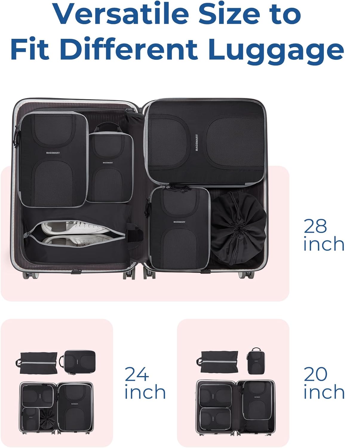 Compression Packing Cubes, 6 Set Packing Cubes for Suitcases, Lightweight Suitcases Organizers Bag Set & Compression Travel Cubes, Travel Essentials Packing Organizers Black