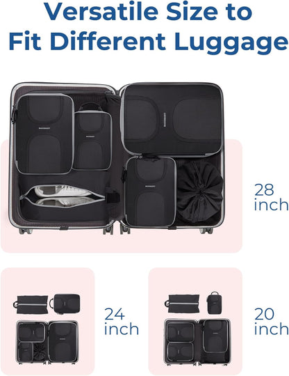 Compression Packing Cubes, 6 Set Packing Cubes for Suitcases, Lightweight Suitcases Organizers Bag Set & Compression Travel Cubes, Travel Essentials Packing Organizers Black