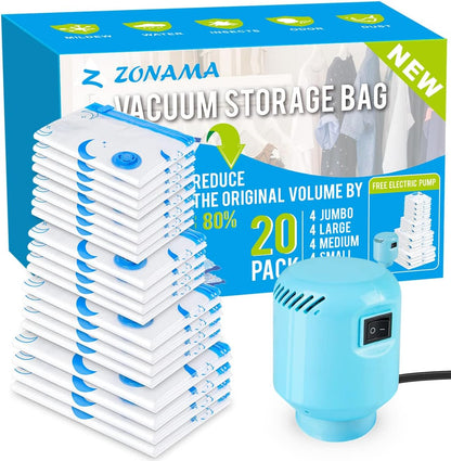 Travel Compression Bags, 25 Pack Vacuum Storage Bags with 1500mAh Rechargeable Battery, Vacuum Seal Bag for Space Saving Clothes, Blanket, Duvets, Pillows, Comforters, Travel Essentials, Luggage