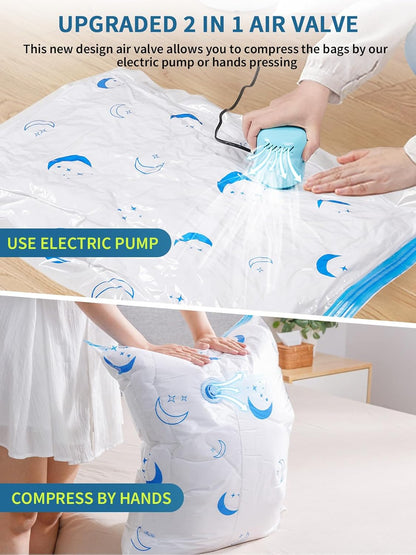 Travel Compression Bags, 25 Pack Vacuum Storage Bags with 1500mAh Rechargeable Battery, Vacuum Seal Bag for Space Saving Clothes, Blanket, Duvets, Pillows, Comforters, Travel Essentials, Luggage