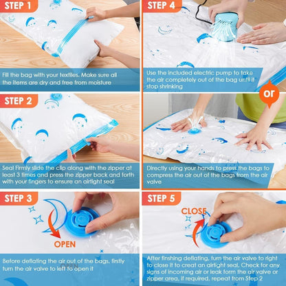 Travel Compression Bags, 25 Pack Vacuum Storage Bags with 1500mAh Rechargeable Battery, Vacuum Seal Bag for Space Saving Clothes, Blanket, Duvets, Pillows, Comforters, Travel Essentials, Luggage