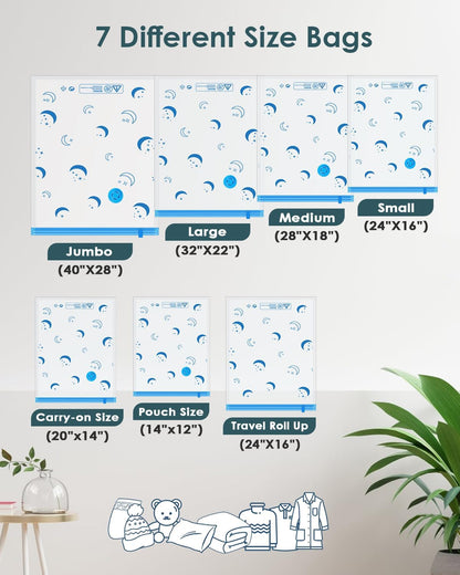 Travel Compression Bags, 25 Pack Vacuum Storage Bags with 1500mAh Rechargeable Battery, Vacuum Seal Bag for Space Saving Clothes, Blanket, Duvets, Pillows, Comforters, Travel Essentials, Luggage