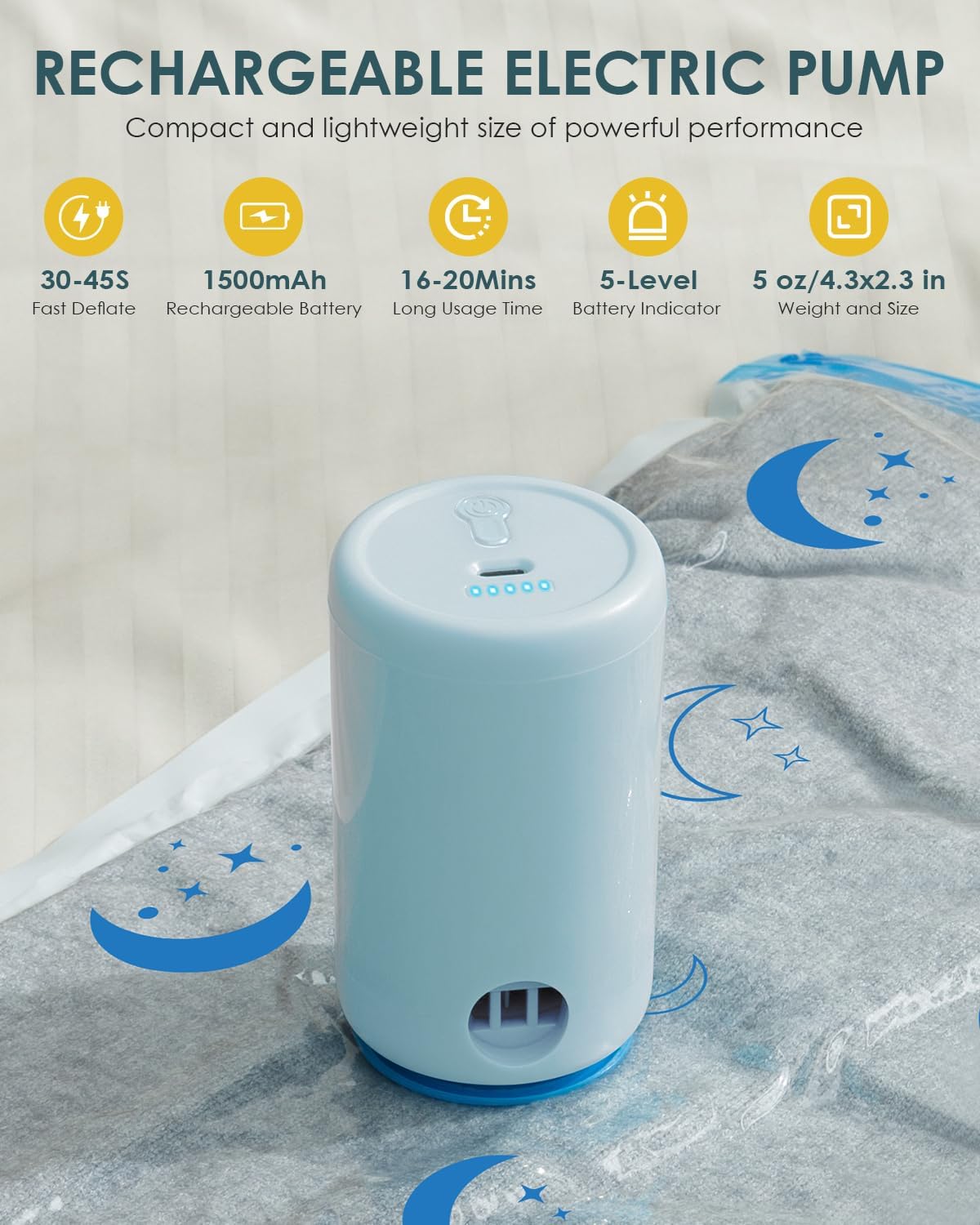 Travel Compression Bags, 25 Pack Vacuum Storage Bags with 1500mAh Rechargeable Battery, Vacuum Seal Bag for Space Saving Clothes, Blanket, Duvets, Pillows, Comforters, Travel Essentials, Luggage