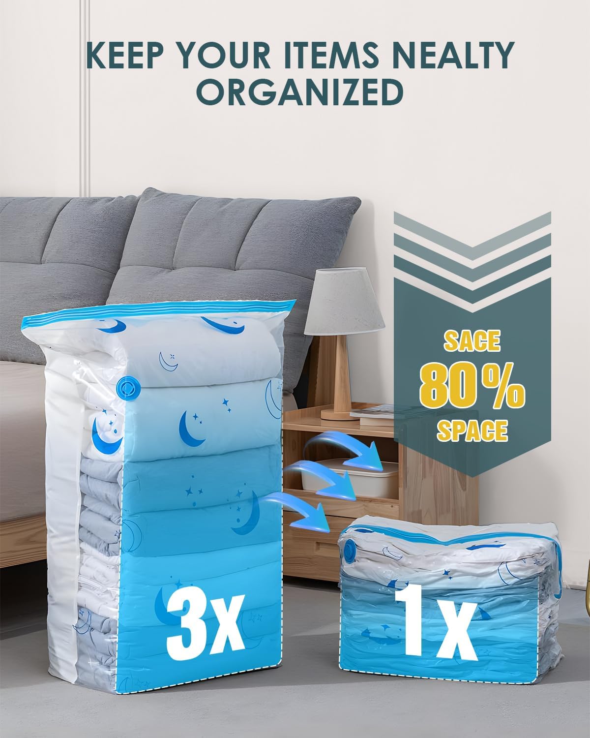 Travel Compression Bags, 25 Pack Vacuum Storage Bags with 1500mAh Rechargeable Battery, Vacuum Seal Bag for Space Saving Clothes, Blanket, Duvets, Pillows, Comforters, Travel Essentials, Luggage