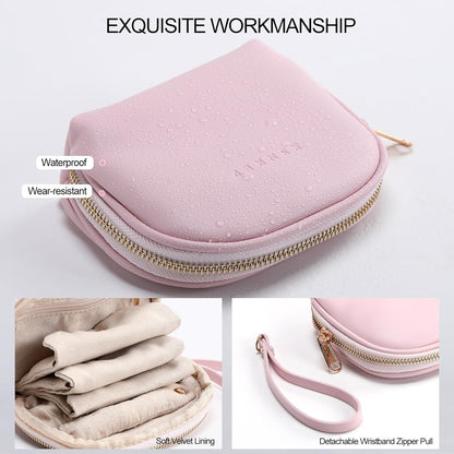 Small Travel Jewelry Organizer Storage Pouch - Velvet Mini Travel Jewelry Case for Women, Compact Zipper Bag for Bracelets, Rings, Earrings Essential Travel Accessory Gift (white)