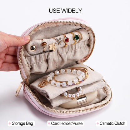 Small Travel Jewelry Organizer Storage Pouch - Velvet Mini Travel Jewelry Case for Women, Compact Zipper Bag for Bracelets, Rings, Earrings Essential Travel Accessory Gift (white)