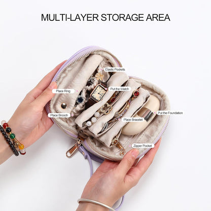 Small Travel Jewelry Organizer Storage Pouch - Velvet Mini Travel Jewelry Case for Women, Compact Zipper Bag for Bracelets, Rings, Earrings Essential Travel Accessory Gift (white)