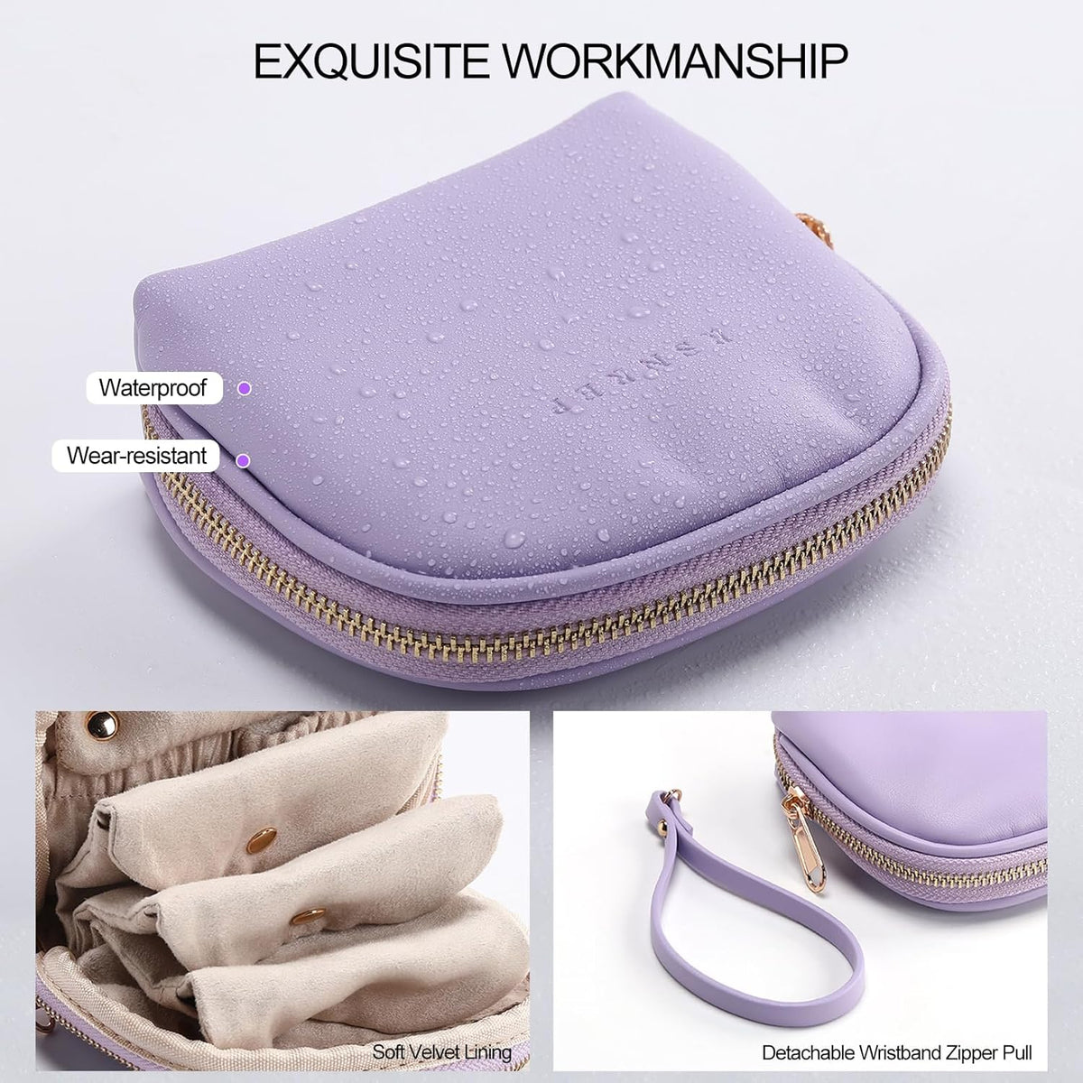 Small Travel Jewelry Organizer Storage Pouch - Velvet Mini Travel Jewelry Case for Women, Compact Zipper Bag for Bracelets, Rings, Earrings Essential Travel Accessory Gift (white)
