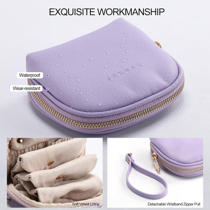 Small Travel Jewelry Organizer Storage Pouch - Velvet Mini Travel Jewelry Case for Women, Compact Zipper Bag for Bracelets, Rings, Earrings Essential Travel Accessory Gift (white)