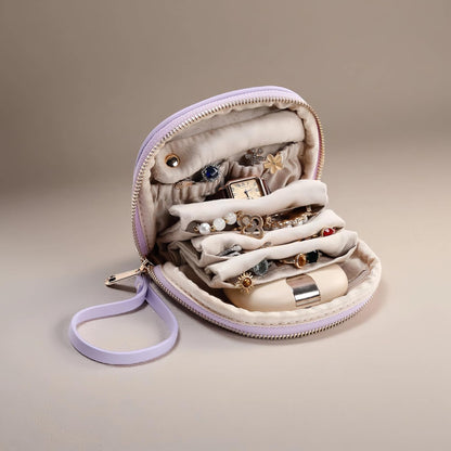 Small Travel Jewelry Organizer Storage Pouch - Velvet Mini Travel Jewelry Case for Women, Compact Zipper Bag for Bracelets, Rings, Earrings Essential Travel Accessory Gift (white)