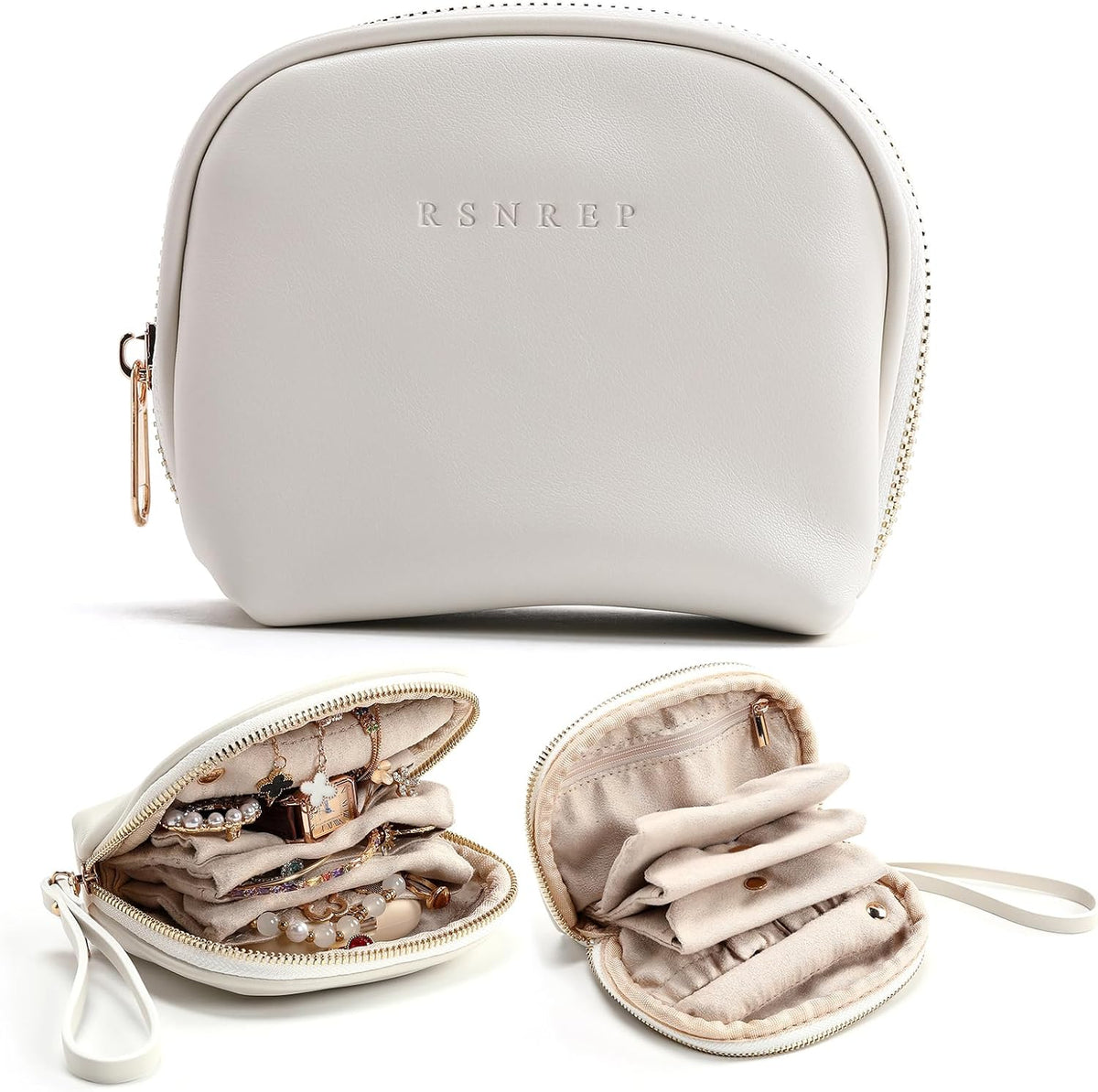 Small Travel Jewelry Organizer Storage Pouch - Velvet Mini Travel Jewelry Case for Women, Compact Zipper Bag for Bracelets, Rings, Earrings Essential Travel Accessory Gift (white)