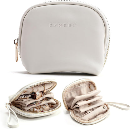 Small Travel Jewelry Organizer Storage Pouch - Velvet Mini Travel Jewelry Case for Women, Compact Zipper Bag for Bracelets, Rings, Earrings Essential Travel Accessory Gift (white)