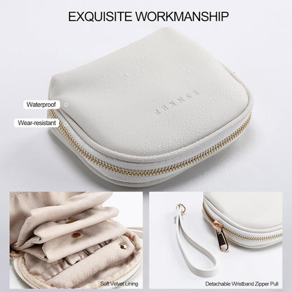 Small Travel Jewelry Organizer Storage Pouch - Velvet Mini Travel Jewelry Case for Women, Compact Zipper Bag for Bracelets, Rings, Earrings Essential Travel Accessory Gift (white)