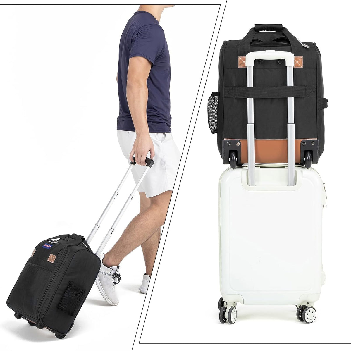 17x13x8 Inches JetBlue Airlines Rolling Personal Item Underseat Travel Bag - Suitable for Major Airlines including Spirit, Jetblue and Frontier- Duffel Bag Design (Ivory)
