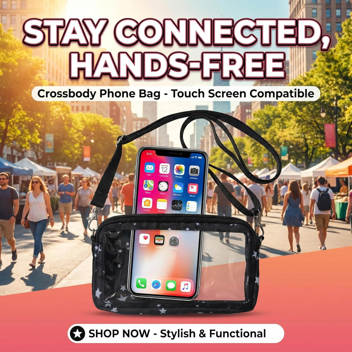 Lightweight Cross Body Phone Case Holder for Women -Crossbody Phone Bag Cell Phone Purse Small Crossbody Bag for Women for Concert Football Games Sports Stadium Events Black