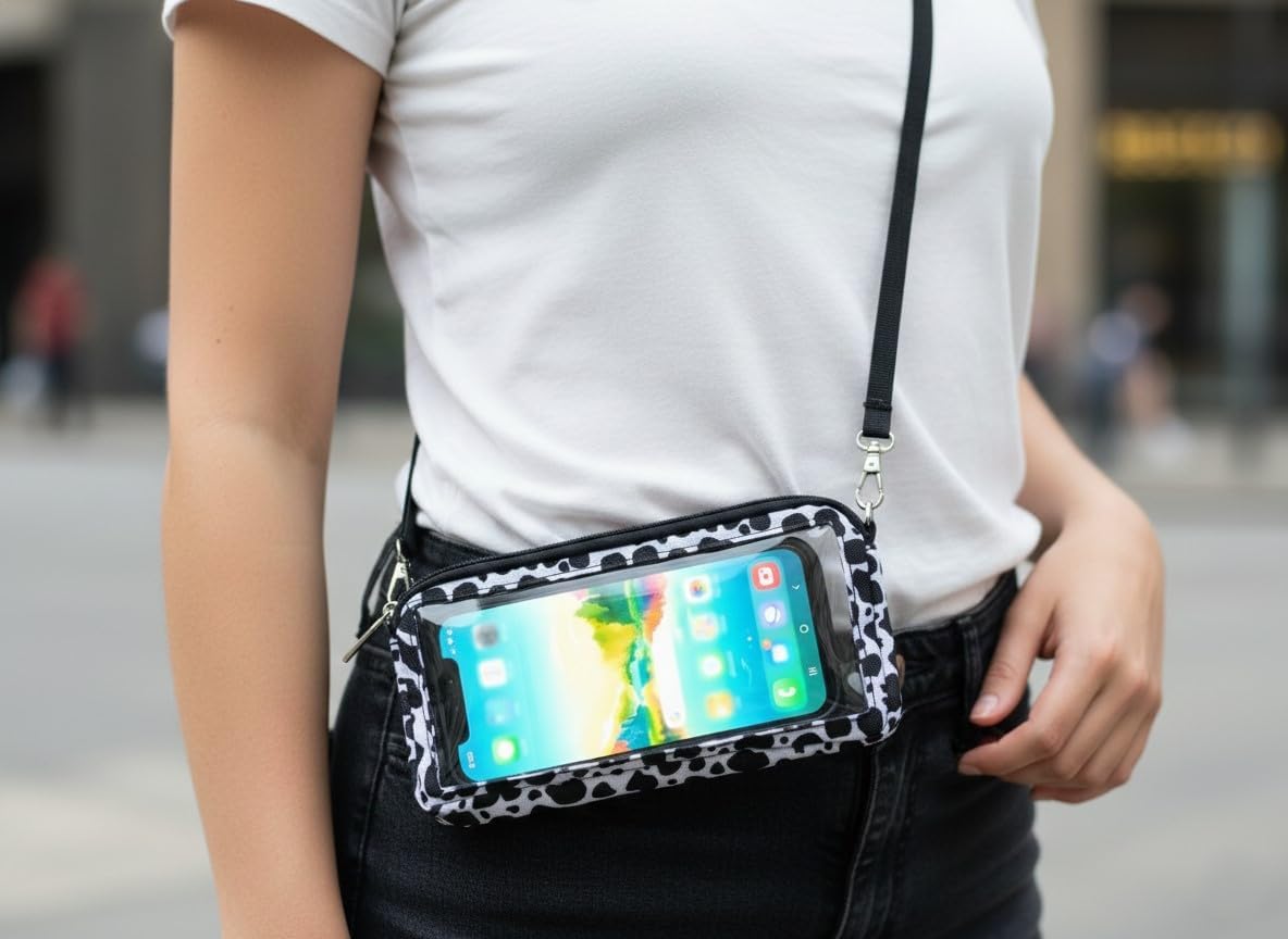 Lightweight Cross Body Phone Case Holder for Women -Crossbody Phone Bag Cell Phone Purse Small Crossbody Bag for Women for Concert Football Games Sports Stadium Events Black