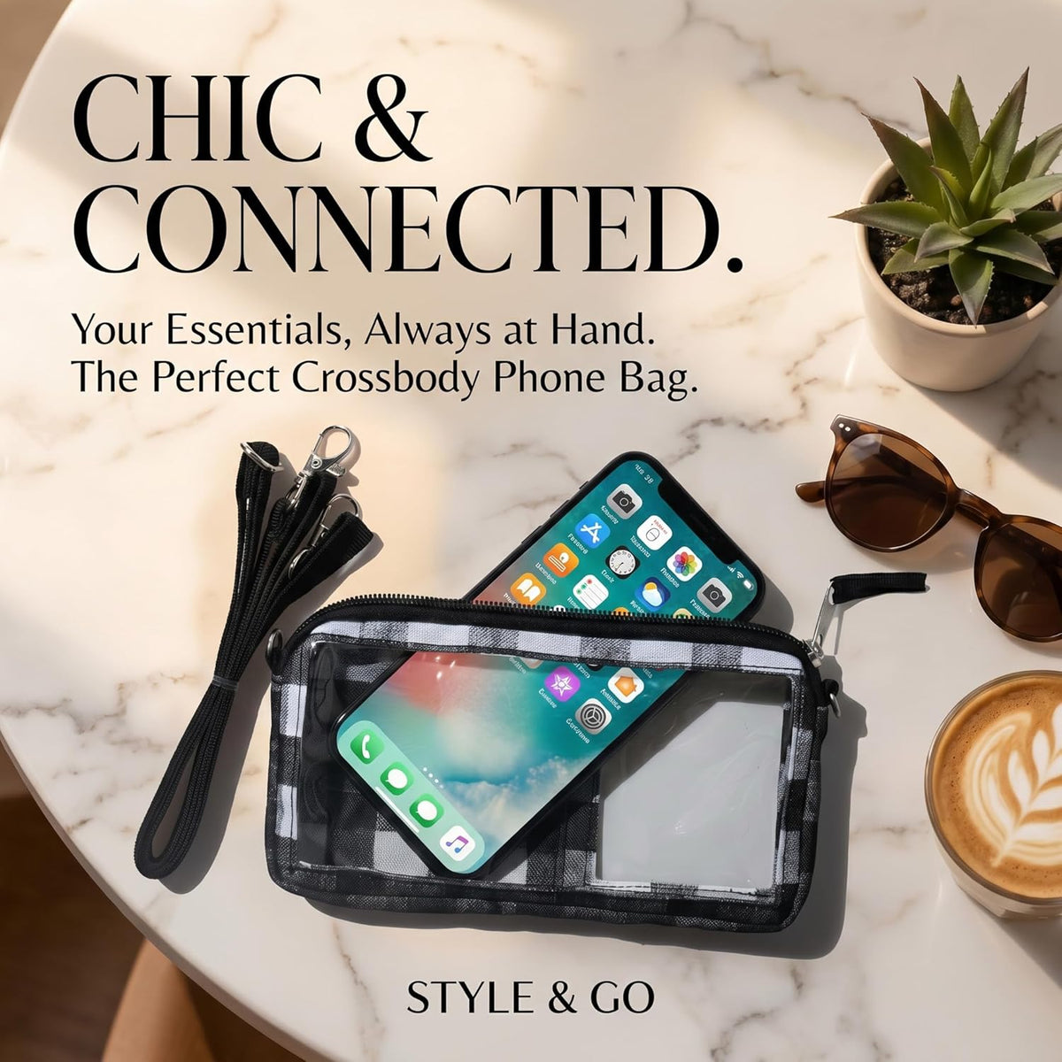Lightweight Cross Body Phone Case Holder for Women -Crossbody Phone Bag Cell Phone Purse Small Crossbody Bag for Women for Concert Football Games Sports Stadium Events Black
