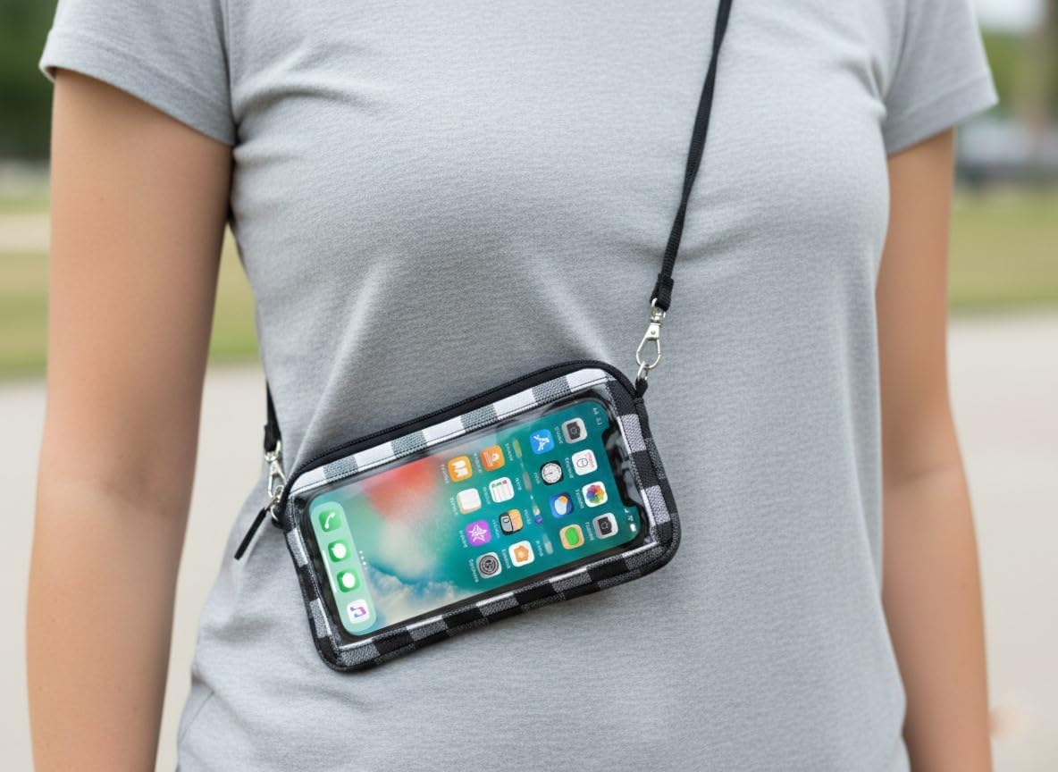 Lightweight Cross Body Phone Case Holder for Women -Crossbody Phone Bag Cell Phone Purse Small Crossbody Bag for Women for Concert Football Games Sports Stadium Events Black