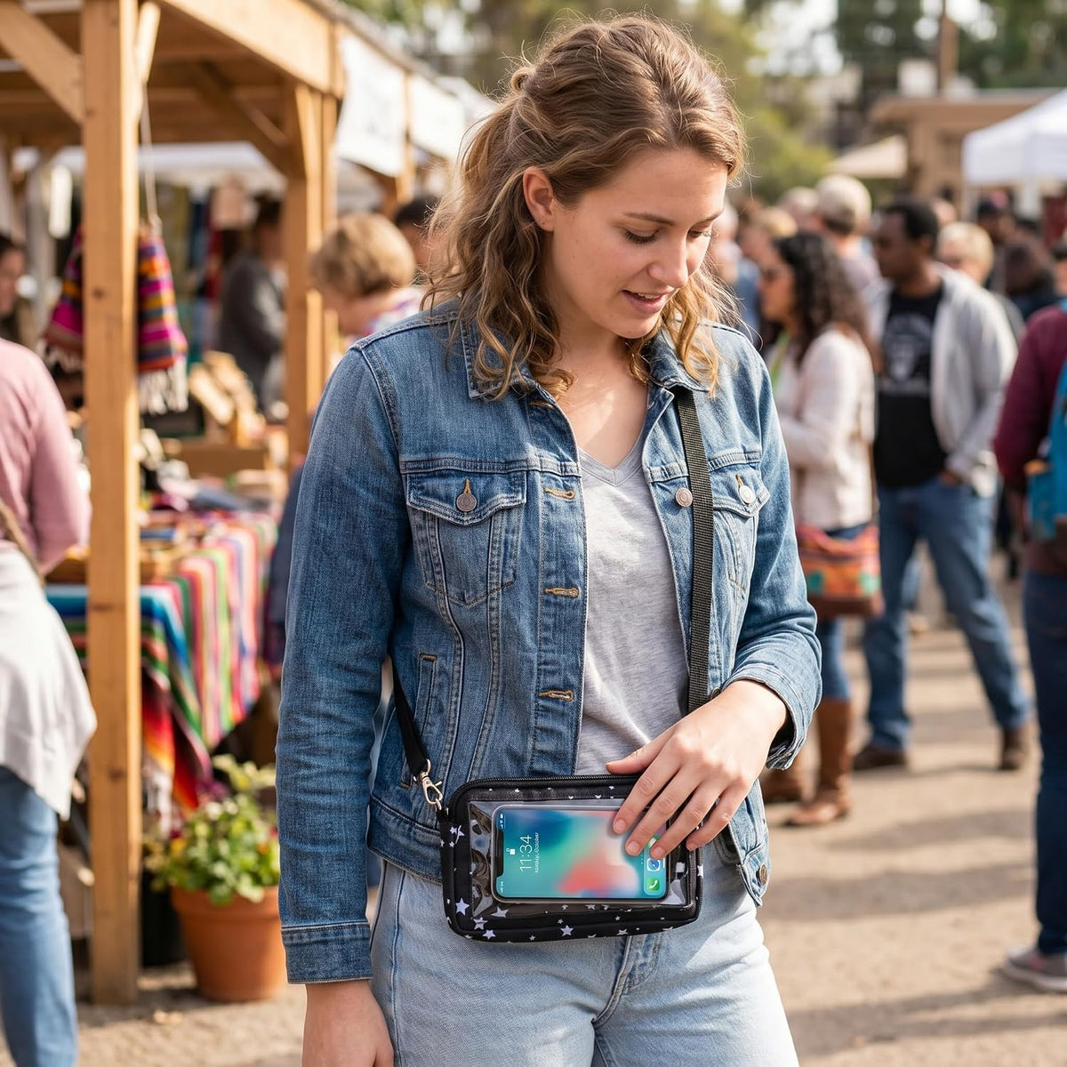 Lightweight Cross Body Phone Case Holder for Women -Crossbody Phone Bag Cell Phone Purse Small Crossbody Bag for Women for Concert Football Games Sports Stadium Events Black