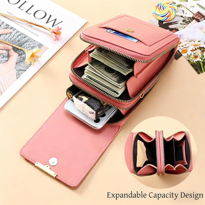 Touchscreen Phone Crossbody Bags for Women,Anti-Theft PU Leather Messenger Bag,RFID Blocking Small Mobile Phone Purse Wallet