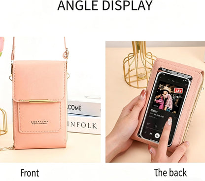 Touchscreen Phone Crossbody Bags for Women,Anti-Theft PU Leather Messenger Bag,RFID Blocking Small Mobile Phone Purse Wallet