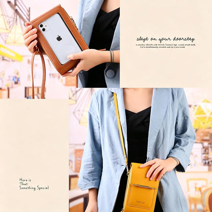 Touchscreen Phone Crossbody Bags for Women,Anti-Theft PU Leather Messenger Bag,RFID Blocking Small Mobile Phone Purse Wallet