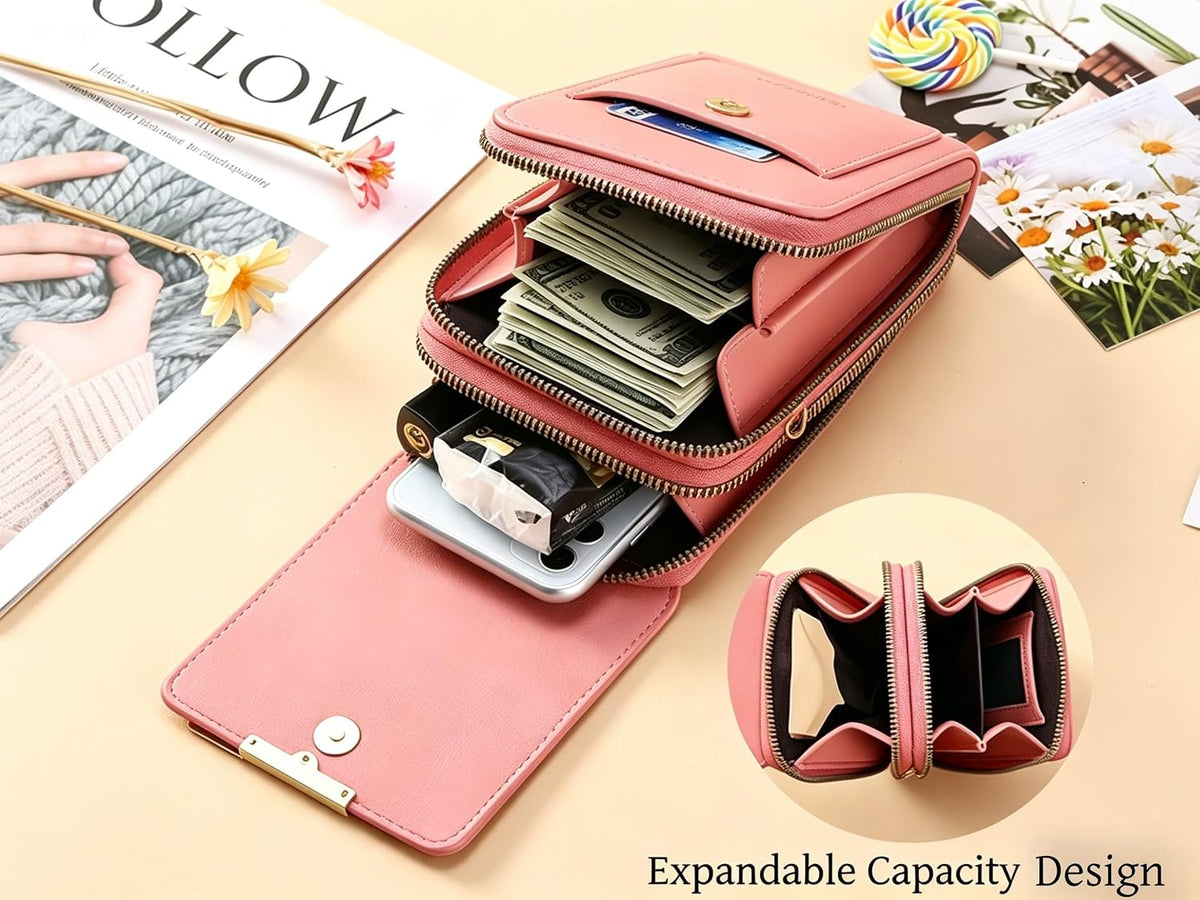 Touchscreen Phone Crossbody Bags for Women,Anti-Theft PU Leather Messenger Bag,RFID Blocking Small Mobile Phone Purse Wallet