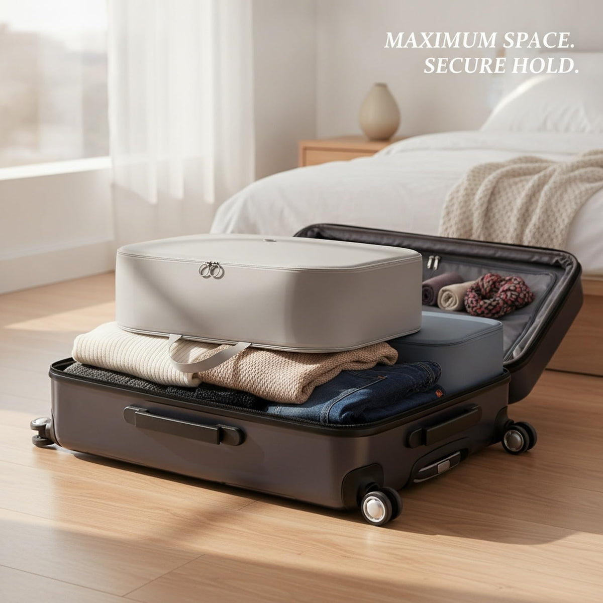 Compression Packing Cube with Double Zipper, Space-Saving Luggage Organizer for Bulky Clothes, Polyester Storage Bag (1 PC)