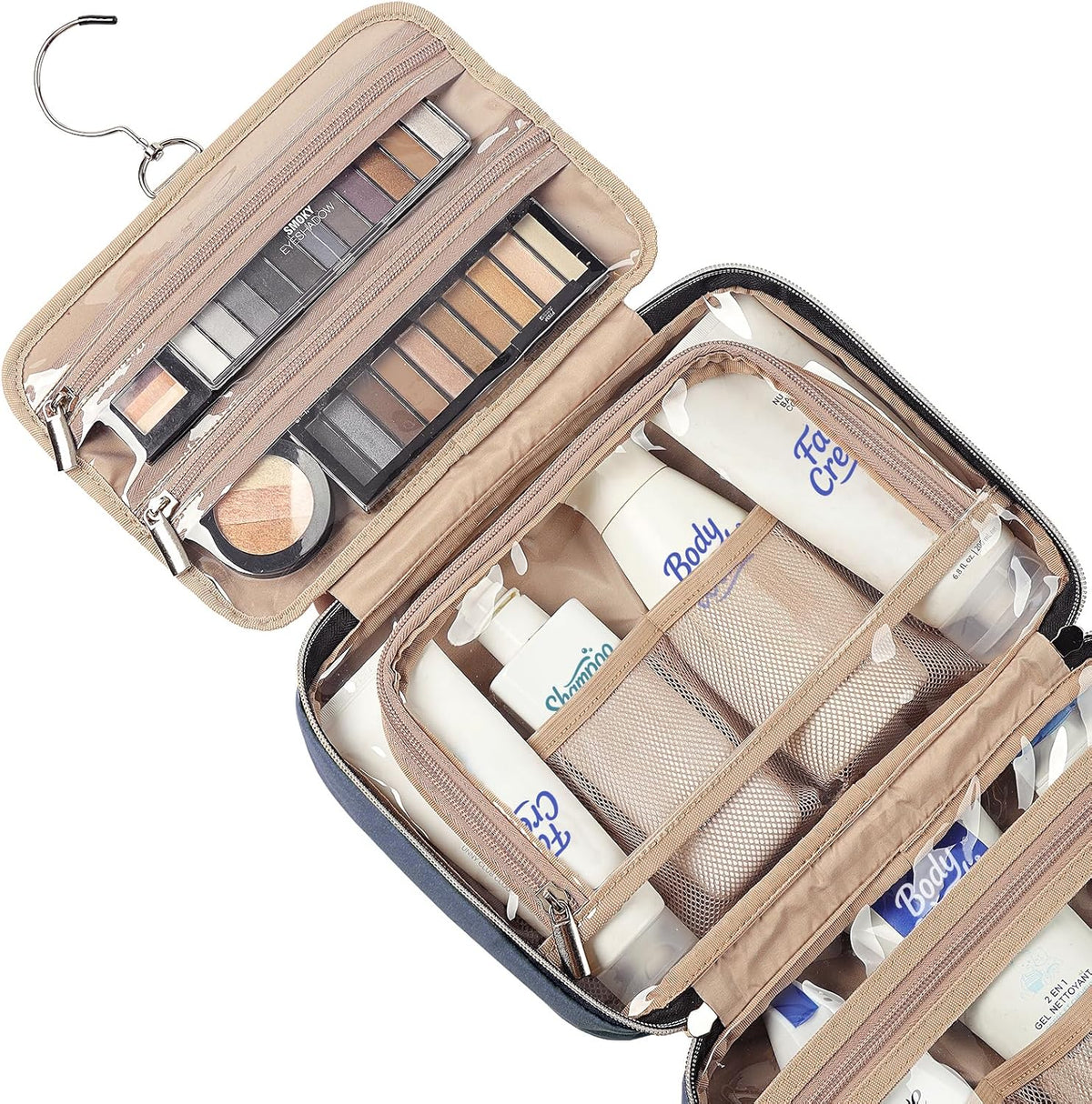 Travel Toiletry Bag for women, Portable Hanging Organizer for Travel-Sized Shampoo, Conditioner, Brushes Set, makeup Accessories, Medium Size, Pink