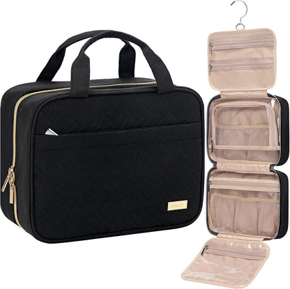 Travel Toiletry Bag for women, Portable Hanging Organizer for Travel-Sized Shampoo, Conditioner, Brushes Set, makeup Accessories, Medium Size, Pink