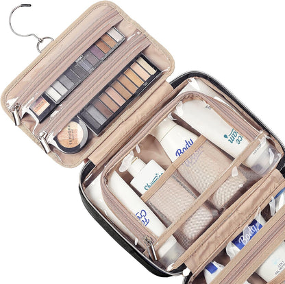 Travel Toiletry Bag for women, Portable Hanging Organizer for Travel-Sized Shampoo, Conditioner, Brushes Set, makeup Accessories, Medium Size, Pink