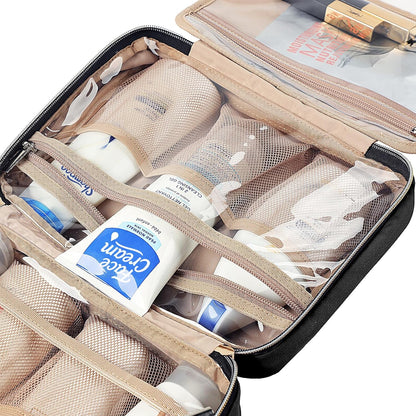 Travel Toiletry Bag for women, Portable Hanging Organizer for Travel-Sized Shampoo, Conditioner, Brushes Set, makeup Accessories, Medium Size, Pink