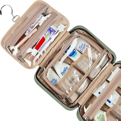 Travel Toiletry Bag for women, Portable Hanging Organizer for Travel-Sized Shampoo, Conditioner, Brushes Set, makeup Accessories, Medium Size, Pink