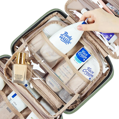 Travel Toiletry Bag for women, Portable Hanging Organizer for Travel-Sized Shampoo, Conditioner, Brushes Set, makeup Accessories, Medium Size, Pink