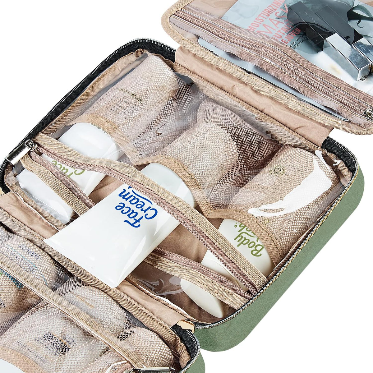 Travel Toiletry Bag for women, Portable Hanging Organizer for Travel-Sized Shampoo, Conditioner, Brushes Set, makeup Accessories, Medium Size, Pink