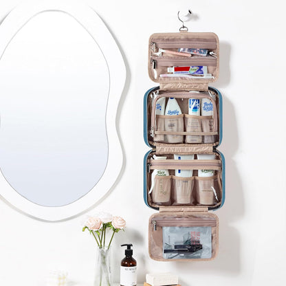 Travel Toiletry Bag for women, Portable Hanging Organizer for Travel-Sized Shampoo, Conditioner, Brushes Set, makeup Accessories, Medium Size, Pink